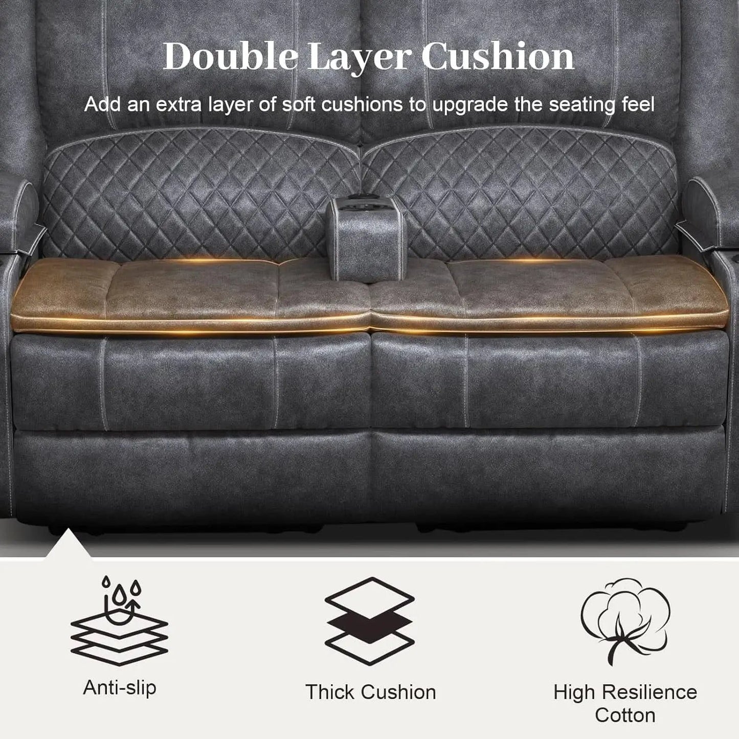 Gray Velvet Manual Recliner Loveseat With USB Ports from PriceLows™