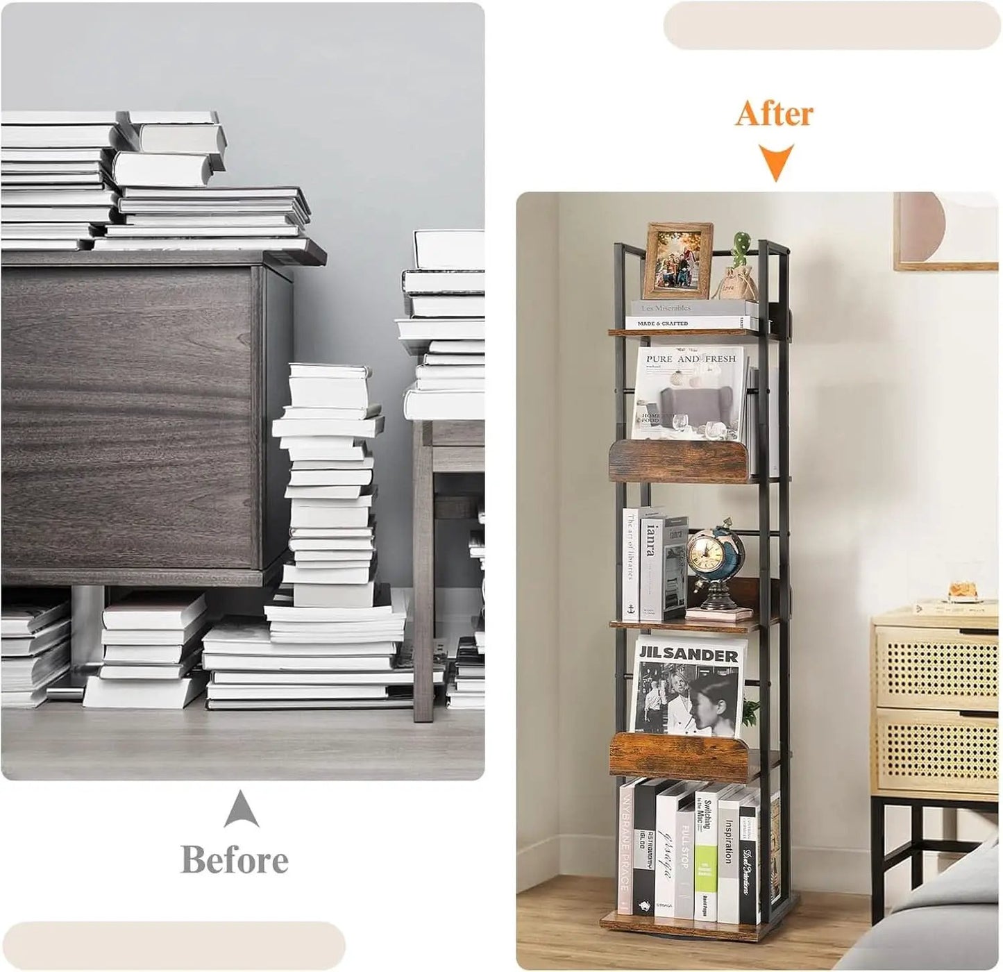 Black 5-Shelf 360 Degree Rotating Corner Bookshelf Tower from PriceLows™