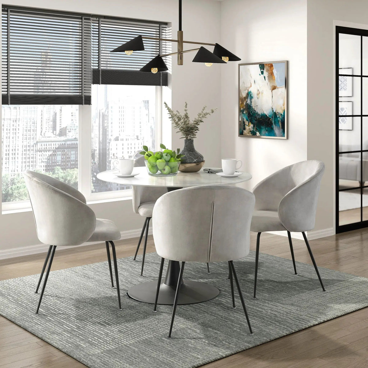 Velvet Side Chairs | Black Metal Frame | Beige Velvet | 2 Piece Set