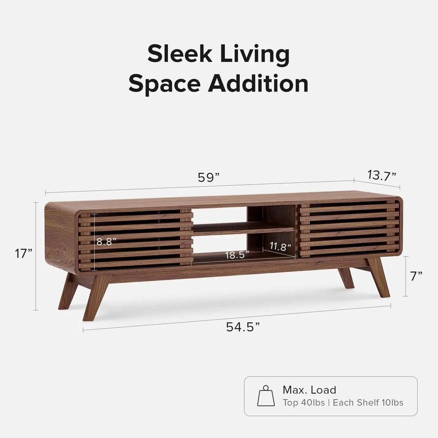 59 Inch Walnut TV Stand Mid Century Modern Console from PriceLows™