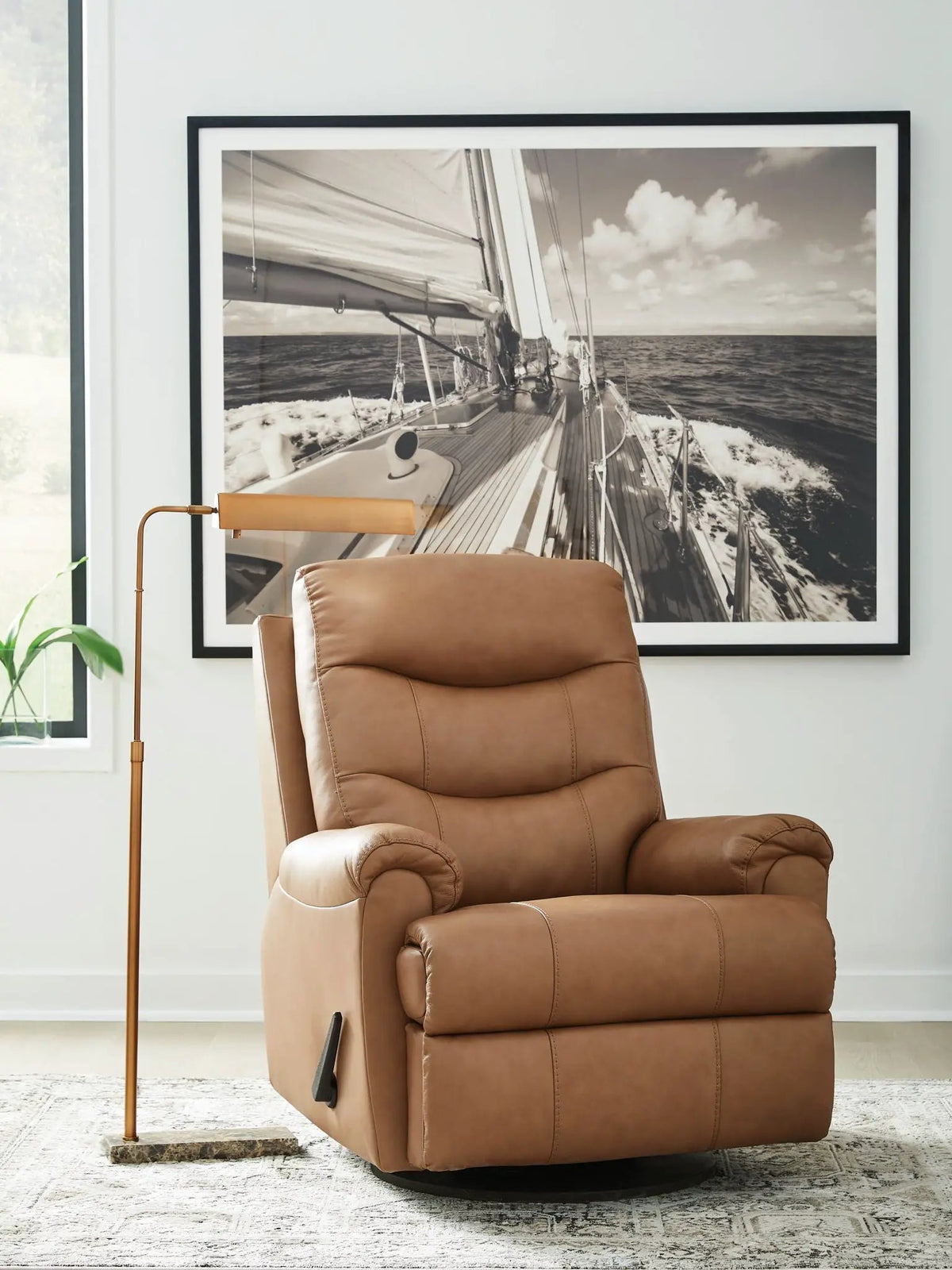 Flynwood Swivel Glider Recliner | Butternut Leather And Faux Leather | Pillow Top Arms | High Back
