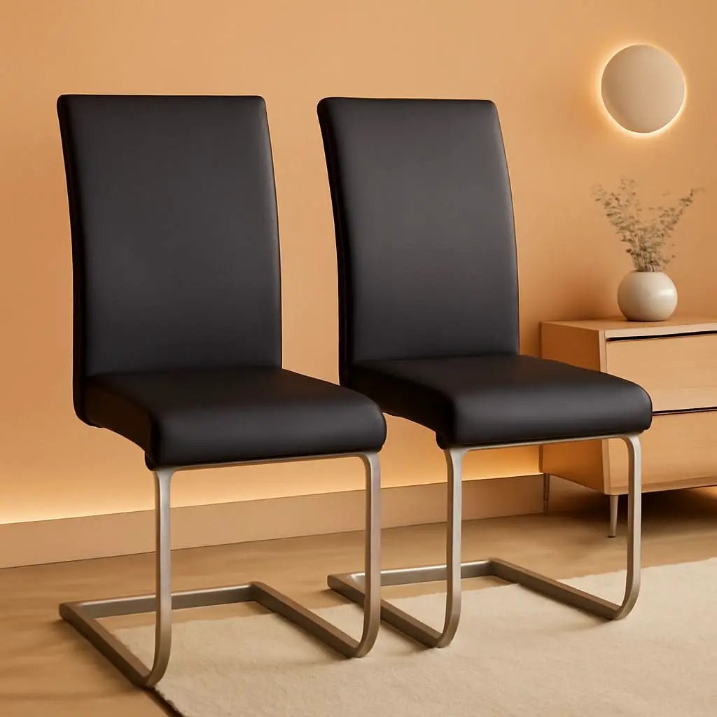 Leather Upholstered Dining Chairs Set Of 2 With Metal Legs Black from PriceLows™