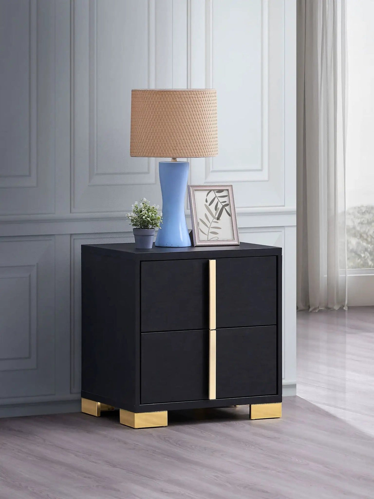 Marceline 2-drawer Nightstand | 21.75 x 16.25 x 22.25 in | Engineered Wood & Metal | Black