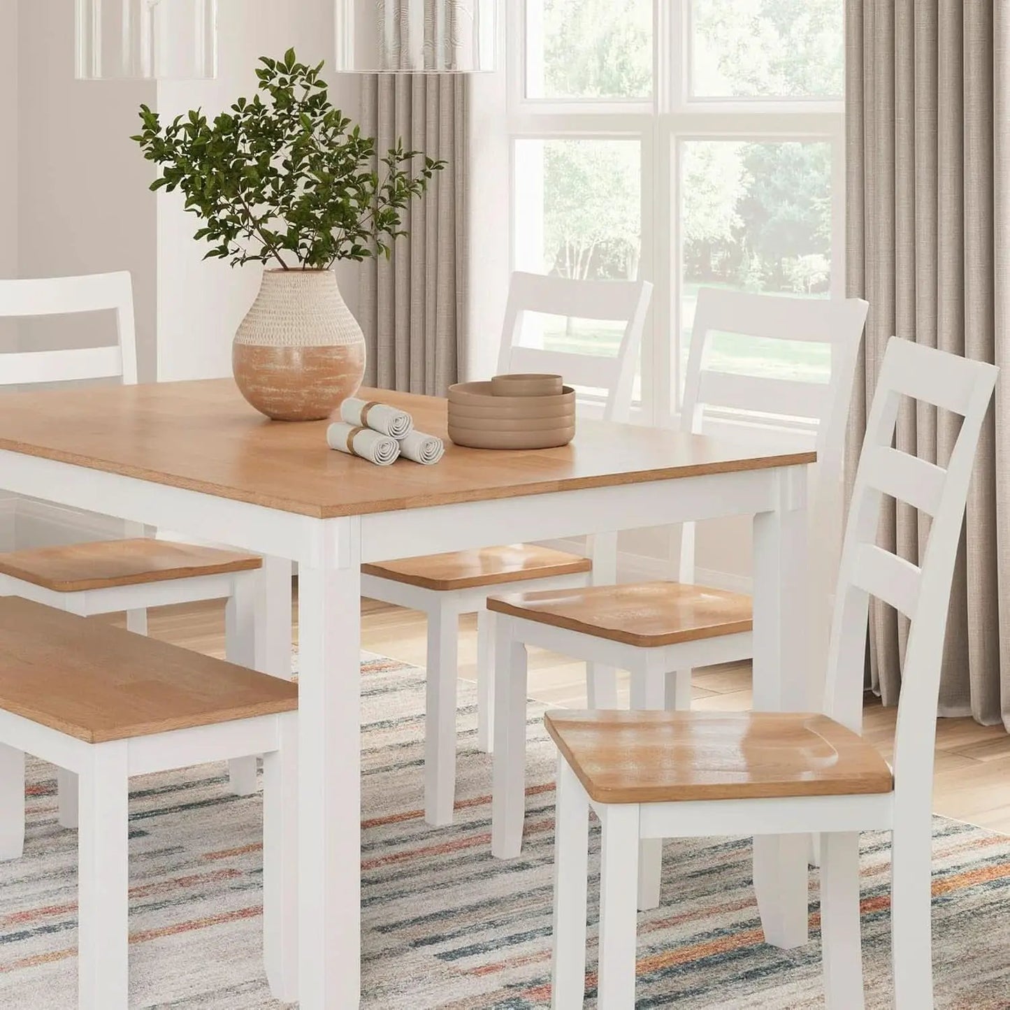 Dining Table Set White Mango Wood Contemporary Style Edition from PriceLows™