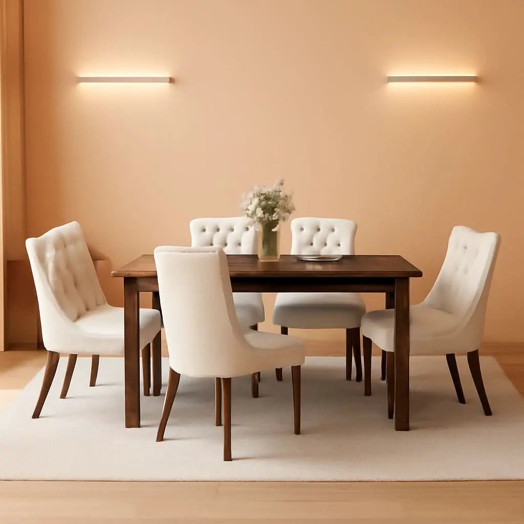 63 Inch Rectangular Industrial Dining Table Six Chairs from PriceLows™