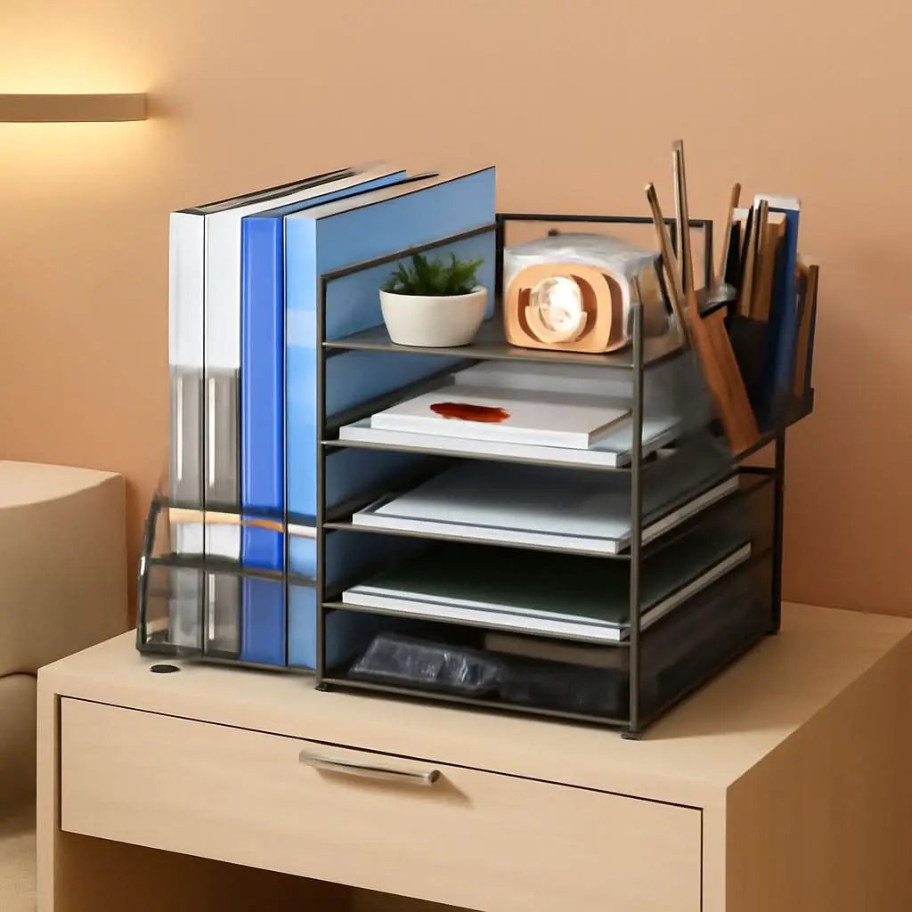 Grey 5 Tier Mesh Desk Organizer With Drawer And File Trays from PriceLows™