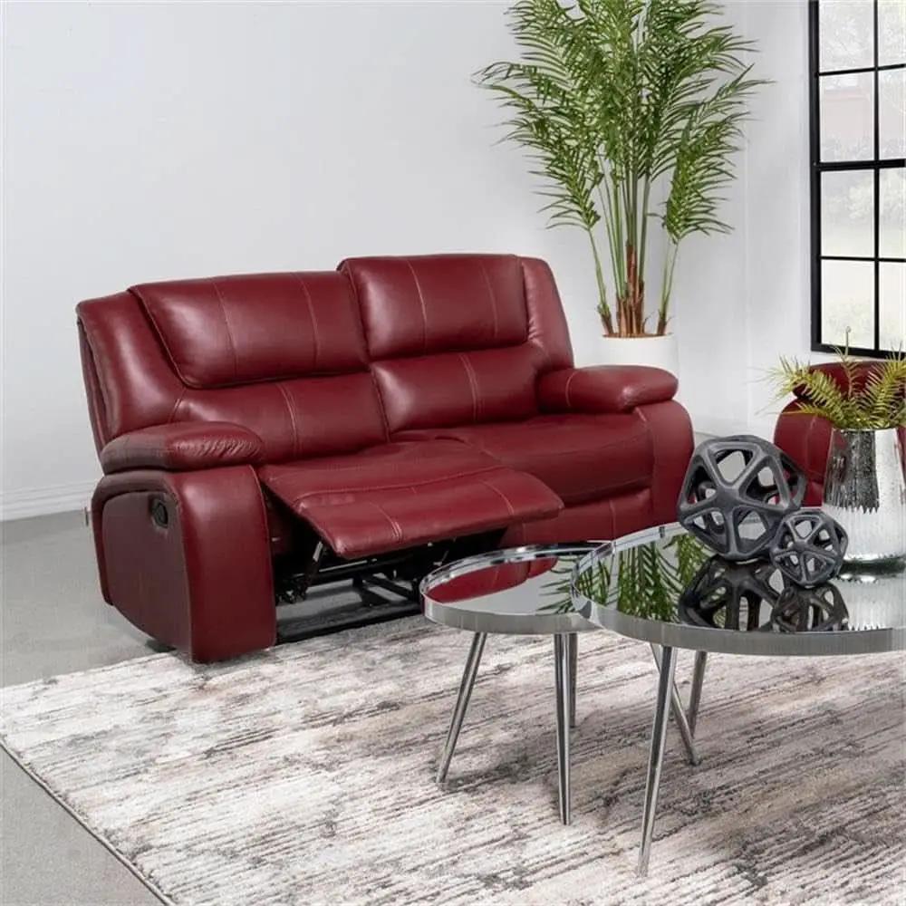 Red Faux Leather Reclining Loveseat With Manual Recline from PriceLows™