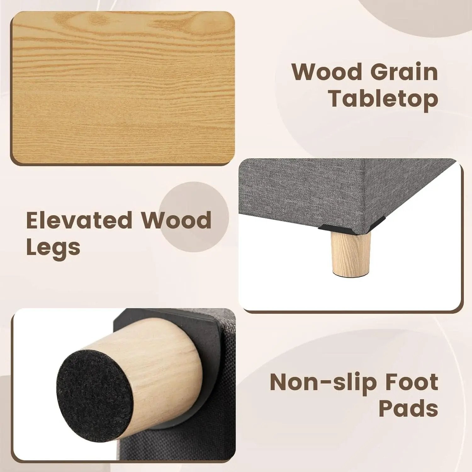 Linen Fabric Storage Ottoman Cube With Tray Lid Elevated Legs 18 Inch from PriceLows™