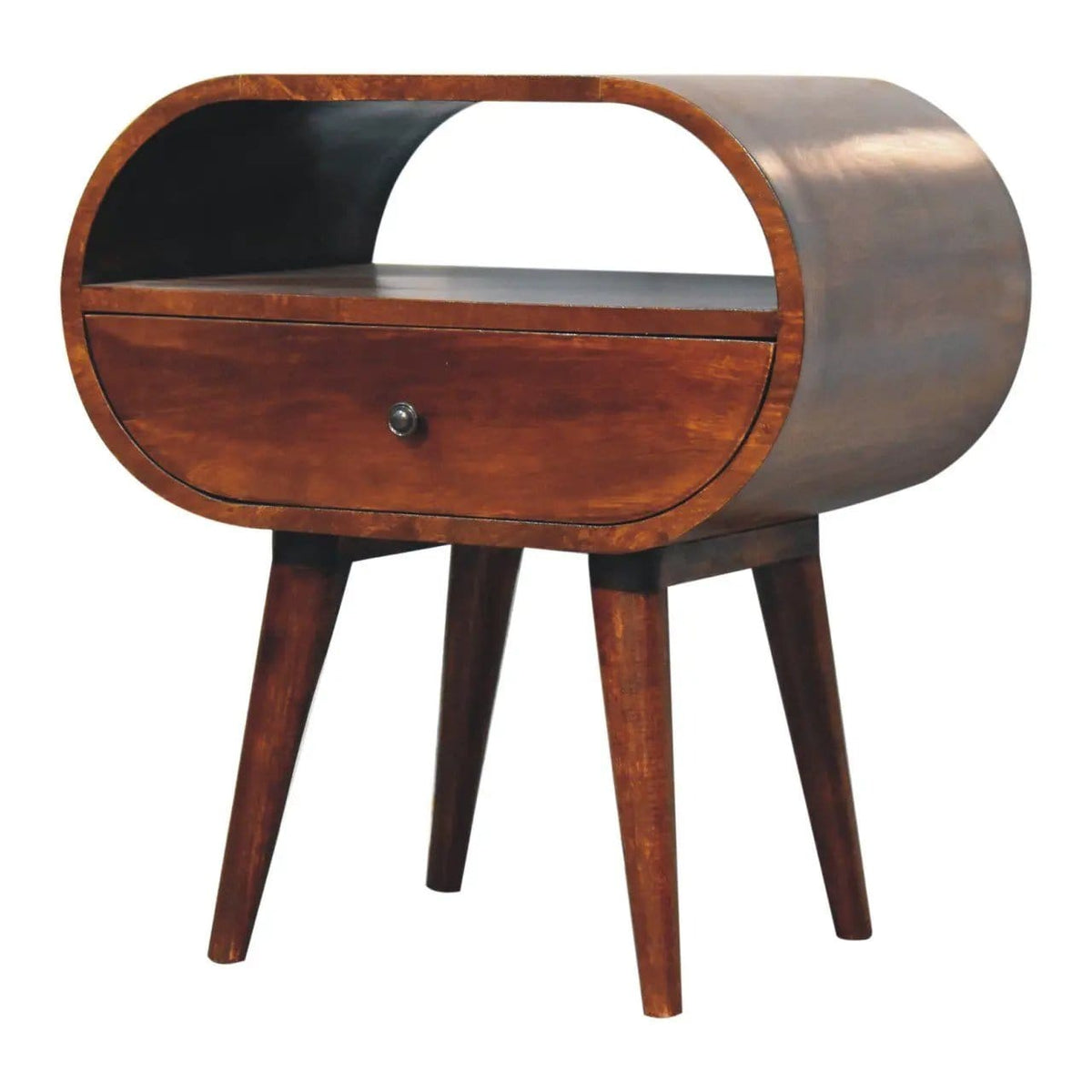 Large Chestnut Circular Bedside Accent Nightstand | 2 Pieces | Mango Wood | Bedroom