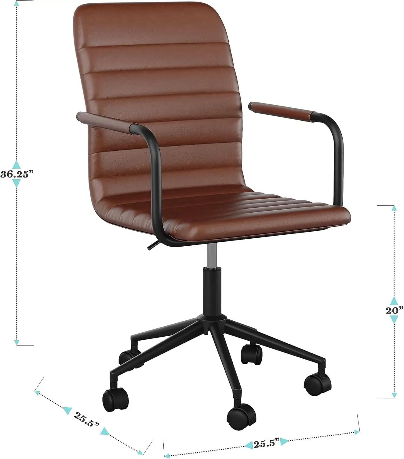 Saddle Brown Faux Leather Swivel Task Chair With Armrests from PriceLows™