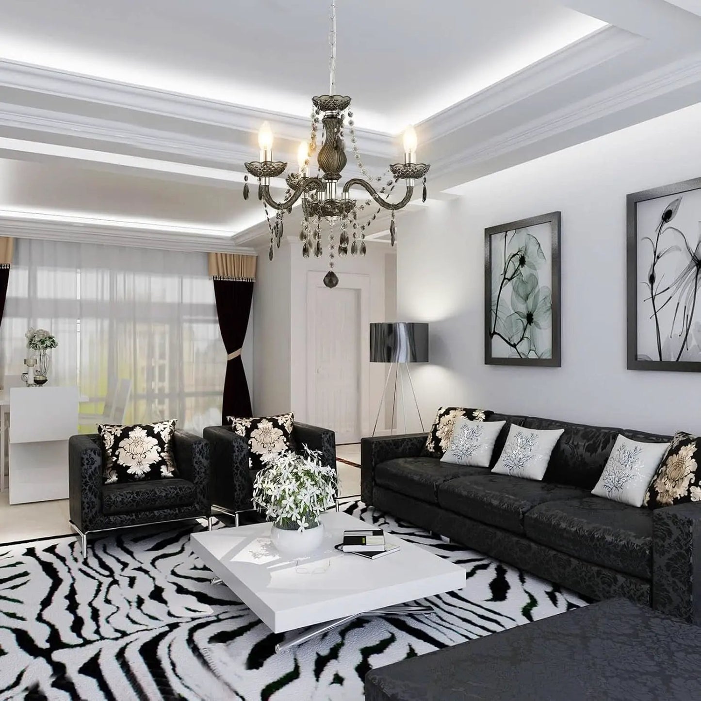 Black Small Crystal Chandelier Dimmable 3 Light Pendant from PriceLows™
