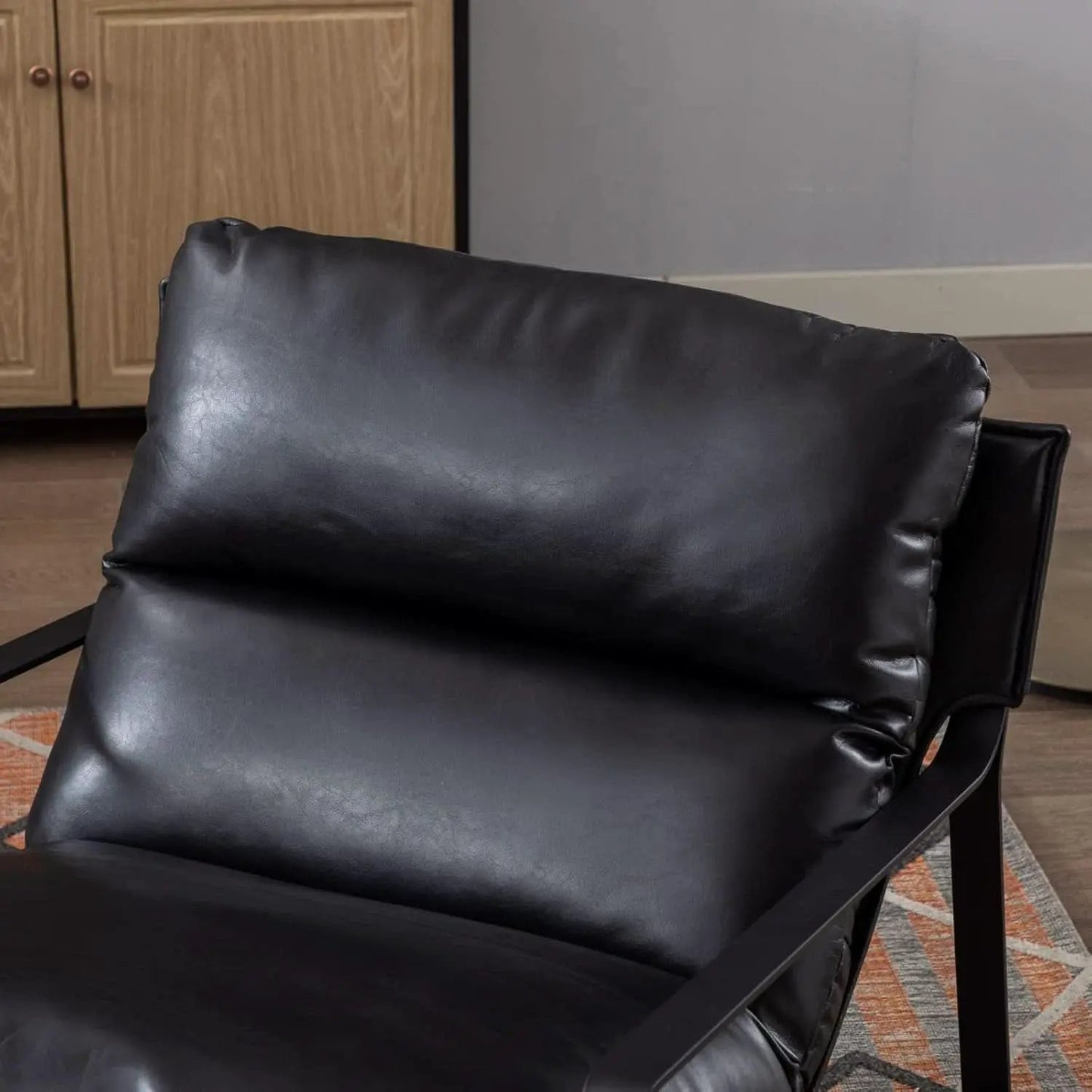 Black PU Leather MidCentury Upholstered Leisure Armchair from PriceLows™