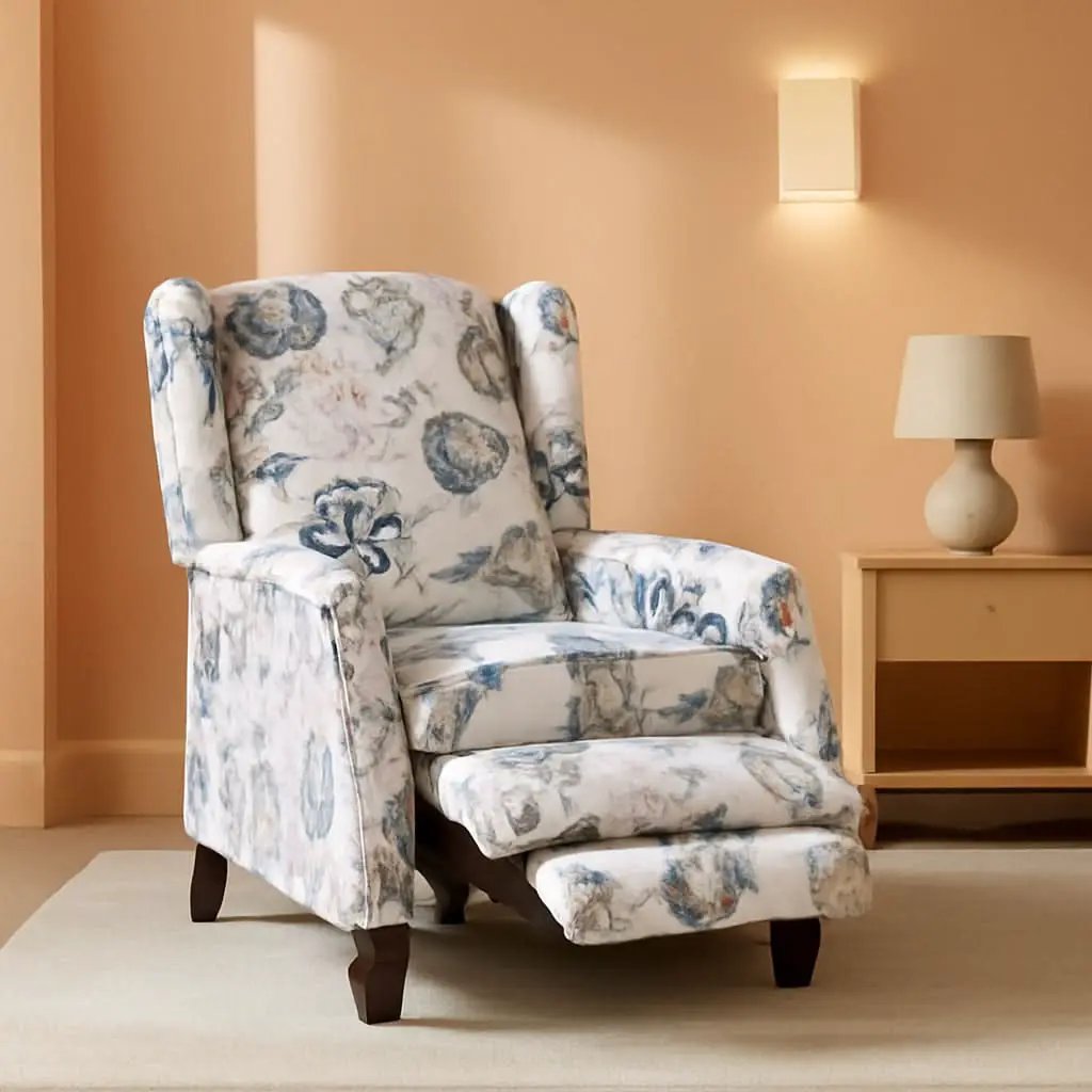 Upholstered Wingback Recliner Chair Blue Floral Elegant from PriceLows™