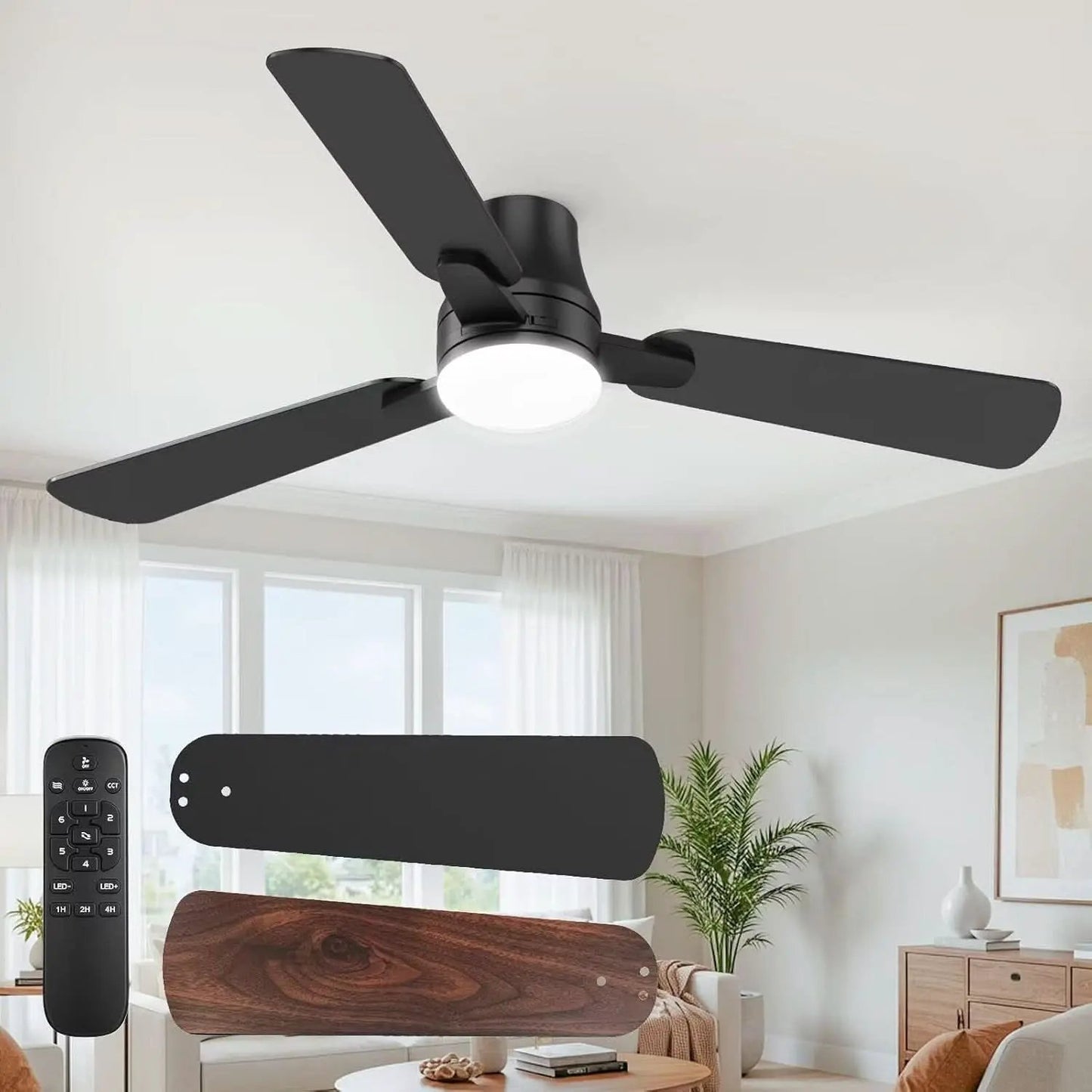 42 Inch Black Ceiling Fan With Light Energy Efficient from PriceLows™