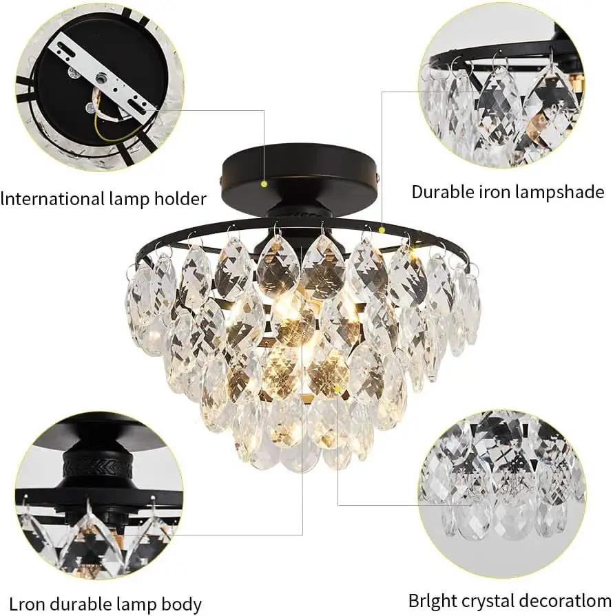 Black Crystal Ceiling Light Fixture Semi Flush Mount from PriceLows™