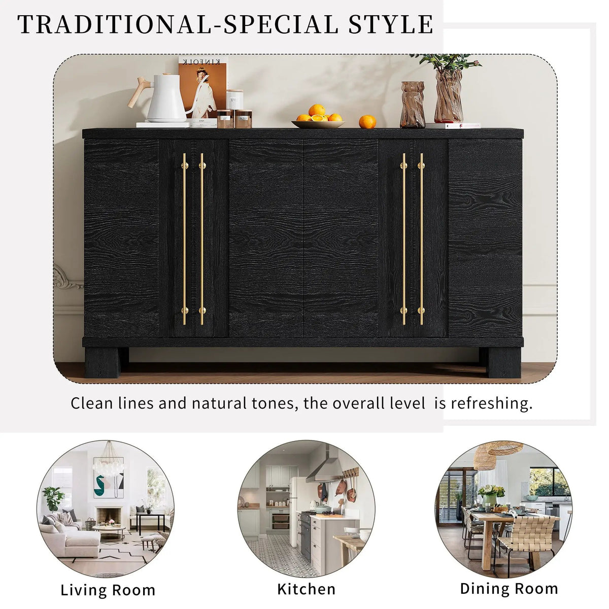 Sideboard | 3 Adjustable Shelves | Wood Grain Finish