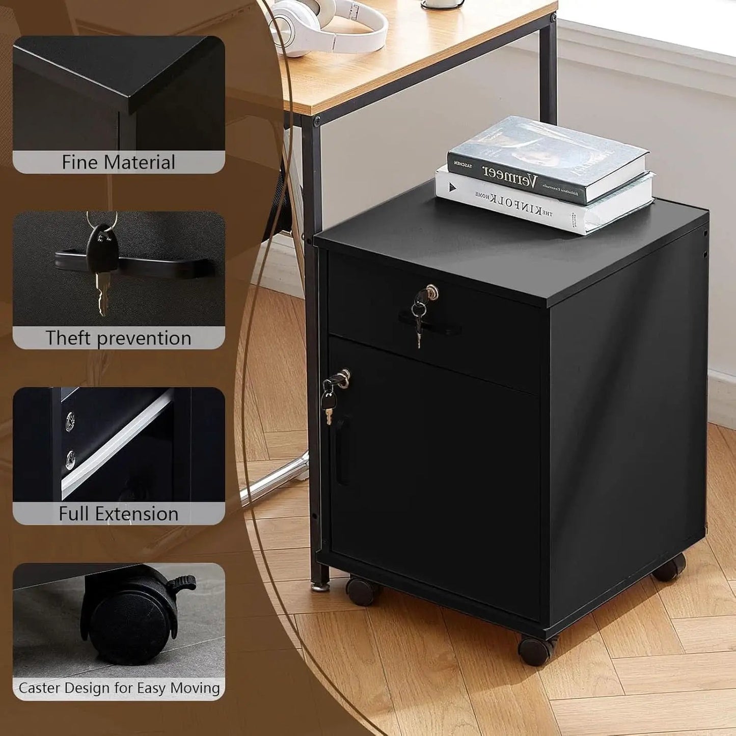 Mobile File Cabinet With Lockable Drawer And Four Wheels Black from PriceLows™