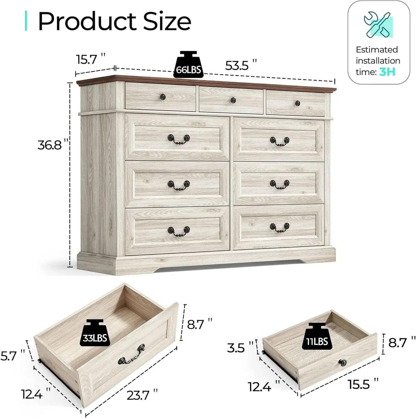 Beige Solid Wood Dresser Featuring Ample Compartments from PriceLows™