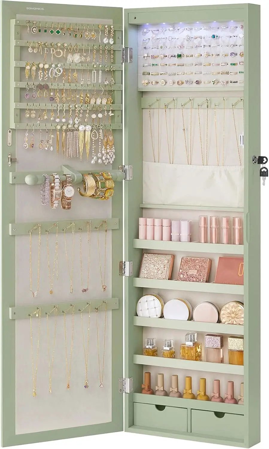 Laurel Green 47 Inch Tall Lockable Mirror Jewelry Armoire from PriceLows™