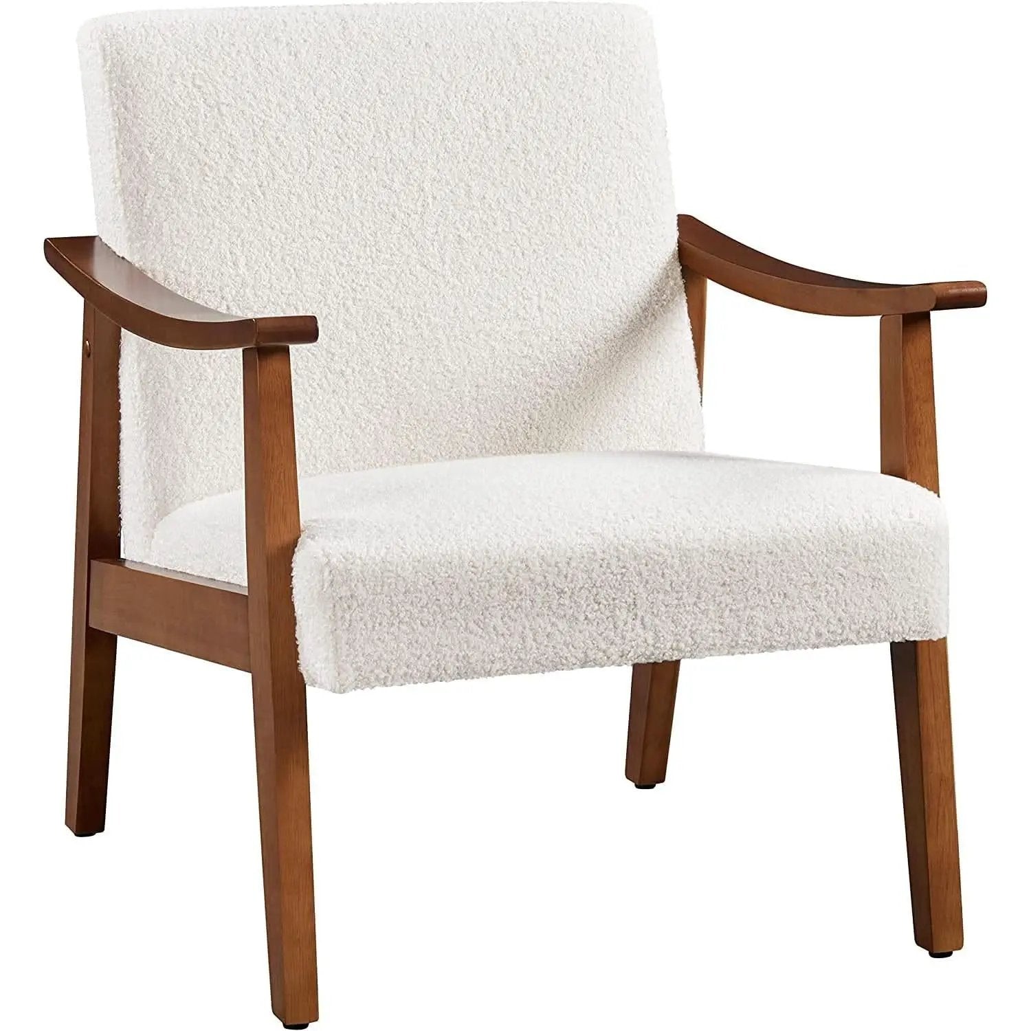 Mid Century Ivory Accent Chair With Wood Legs Boucle Upholstery from PriceLows™