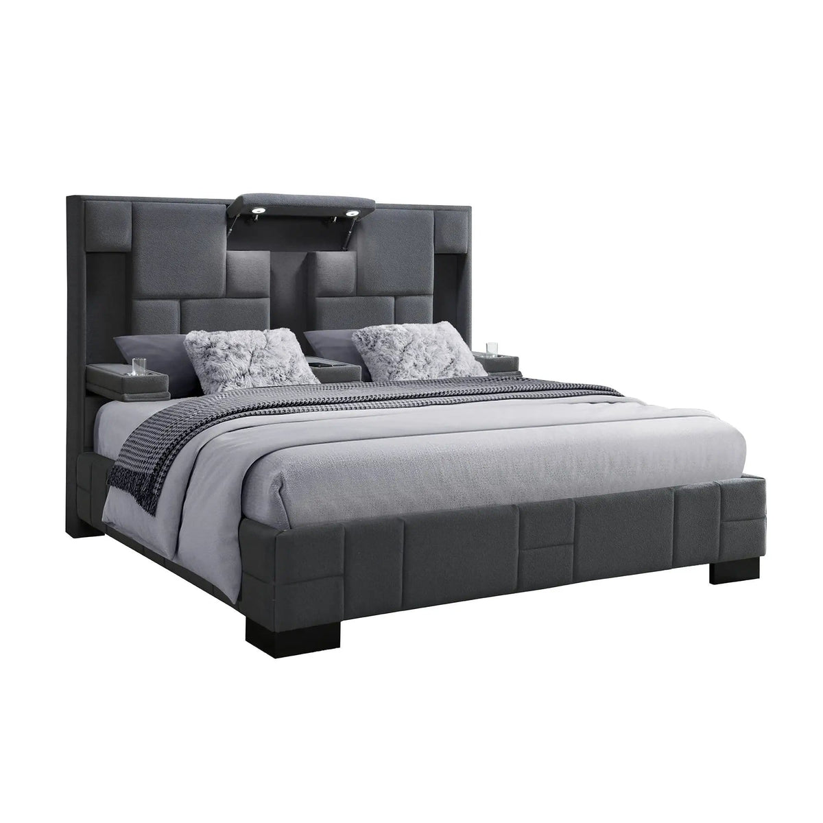Yaris Contemporary Bed With Wireless Charging And LED Lights | 91.34 x 68.23 x 62.91 in | Wood | Bedroom