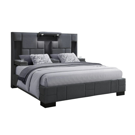 Yaris Contemporary Bed With Wireless Charging And LED Lights | 91.34 x 68.23 x 62.91 in | Wood | Bedroom