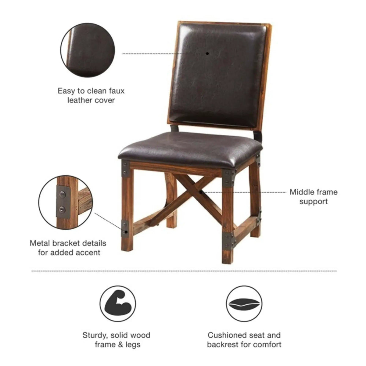 Lancaster Dining Chair Upholstery | 22 x 19.5 x 38.5 in | Solid Wood & Faux Leather | Chocolate