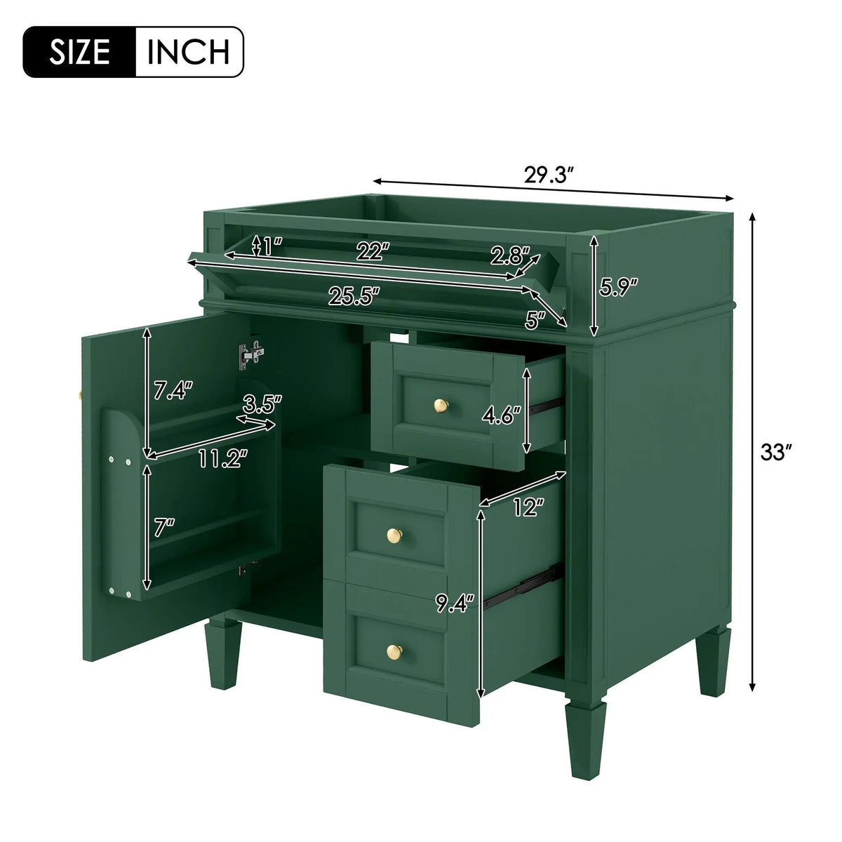 Bathroom Vanity | 3 Drawers | Blue Finish | Tip Out