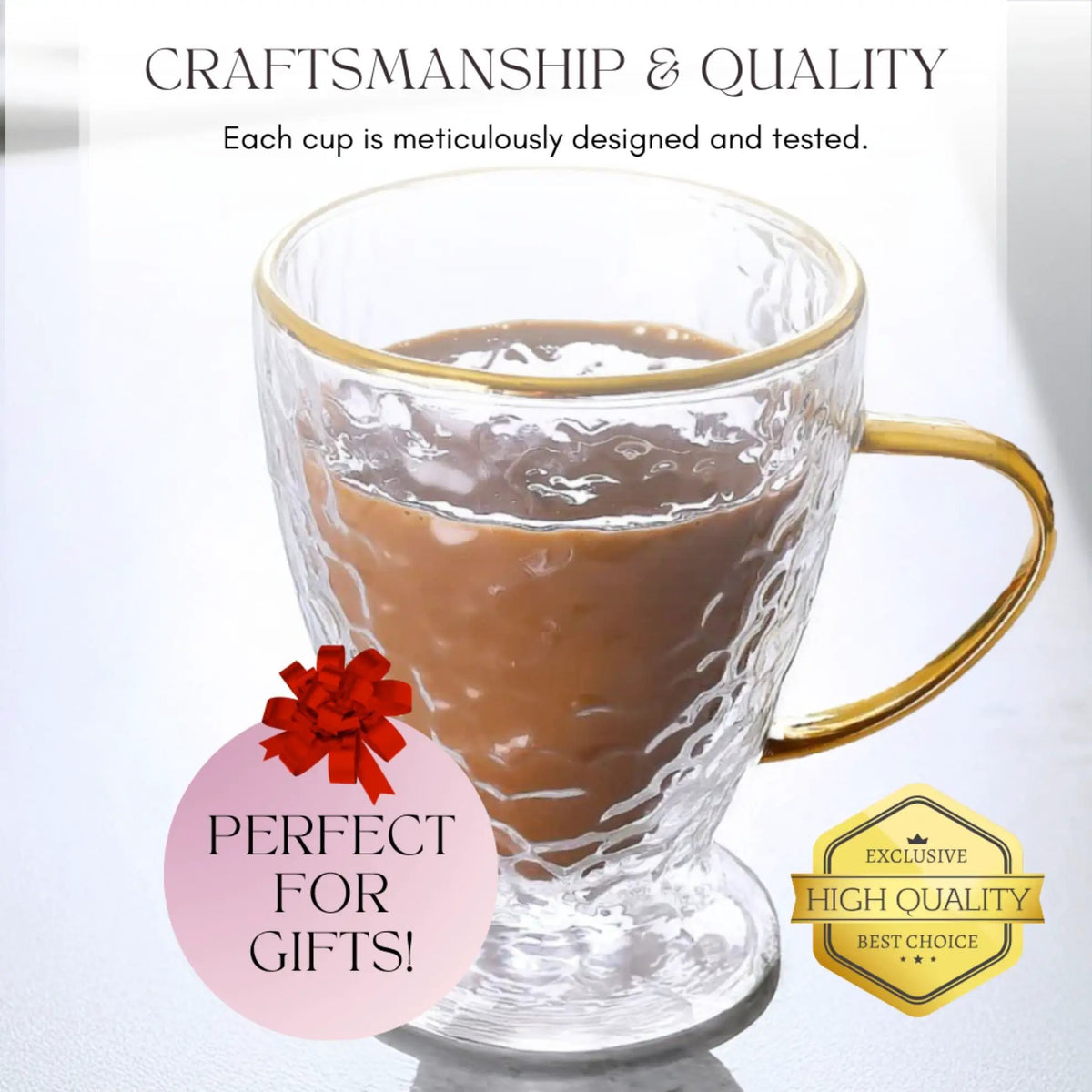 Glass Coffee Cups | Double Wall Design | Hammered Texture