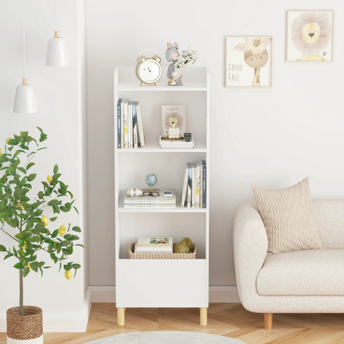 4 Tier Bookcase | Safety Restraint | White | Room Storage