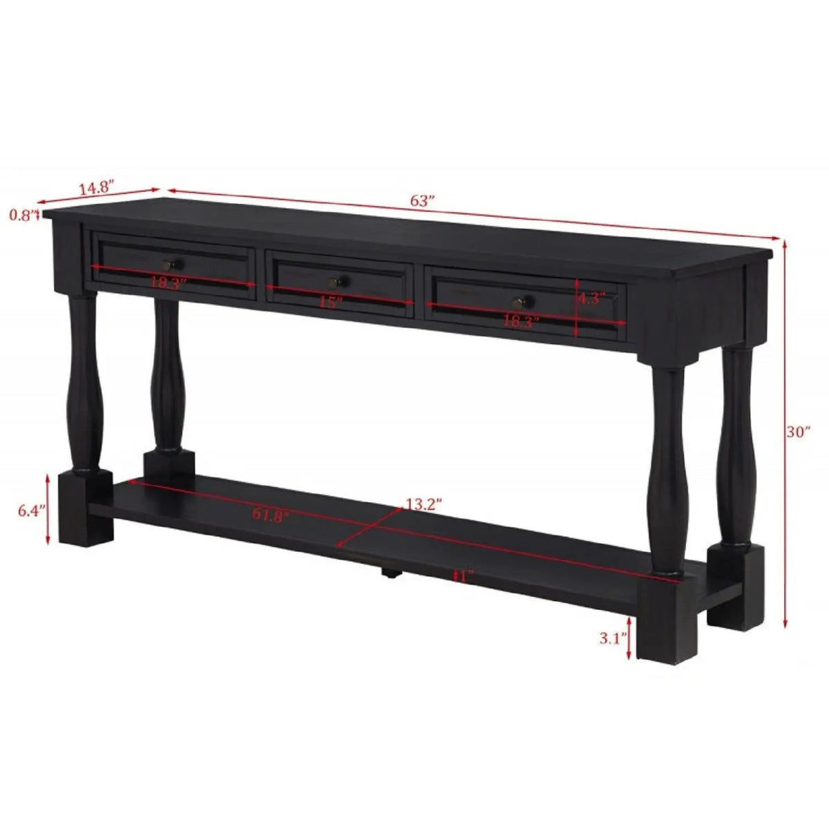 Console Table | Acacia Wood | 3 Drawers | Storage Shelf
