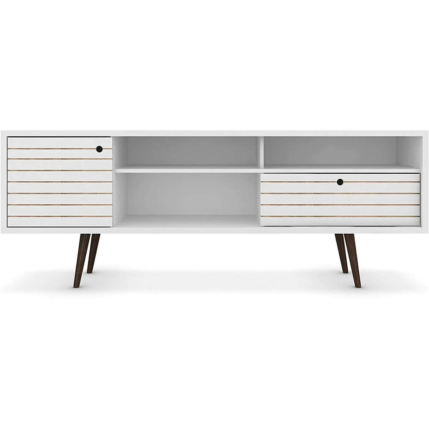 Mid Century TV Stand Solid Wood With Shelves And Cabinet from PriceLows™