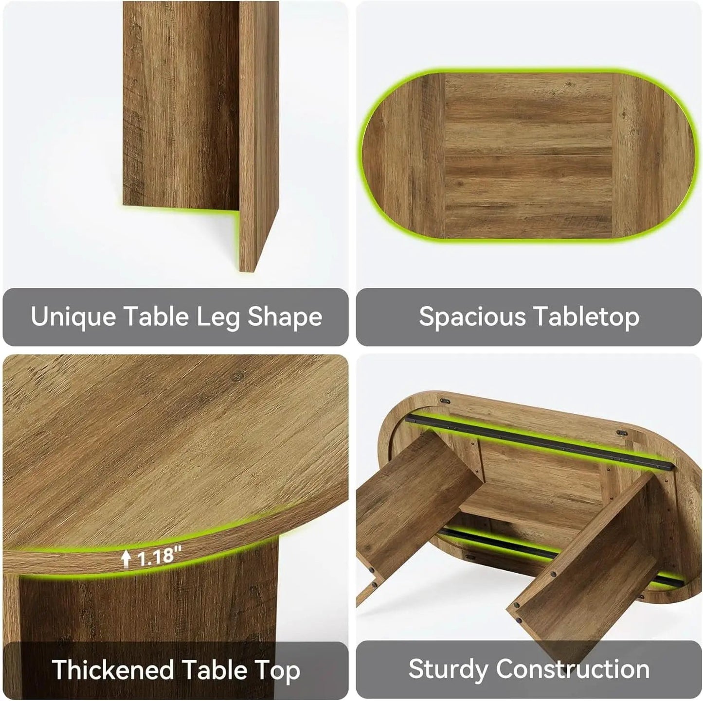 63 Inch Rustic Oval Dining Table With Metal Base Durable from PriceLows™