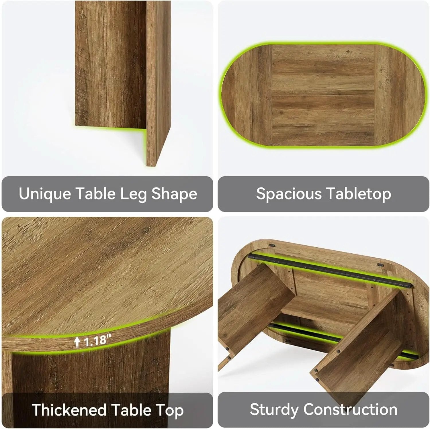 63 Inch Rustic Oval Dining Table With Metal Base Durable from PriceLows™