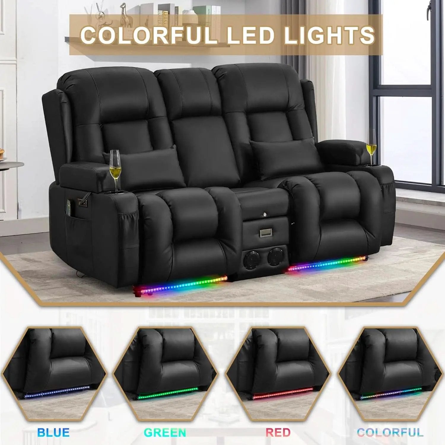 Power Reclining Loveseat With Massage And LED Lighting from PriceLows™