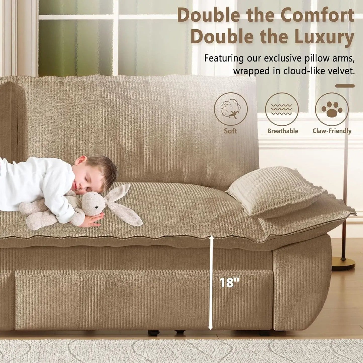 Queen Size Premium Convertible Sofabed Camel Corduroy from PriceLows™