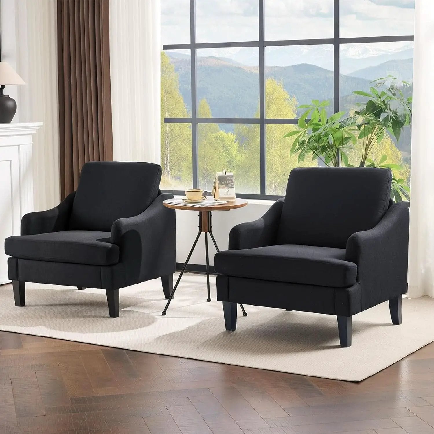 Grey Textured Linen Upholstered Accent Armchairs Pair from PriceLows™
