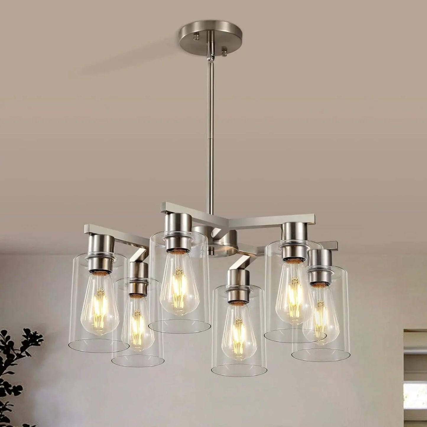 6 Light Farmhouse Brushed Nickel Pendant Chandelier from PriceLows™