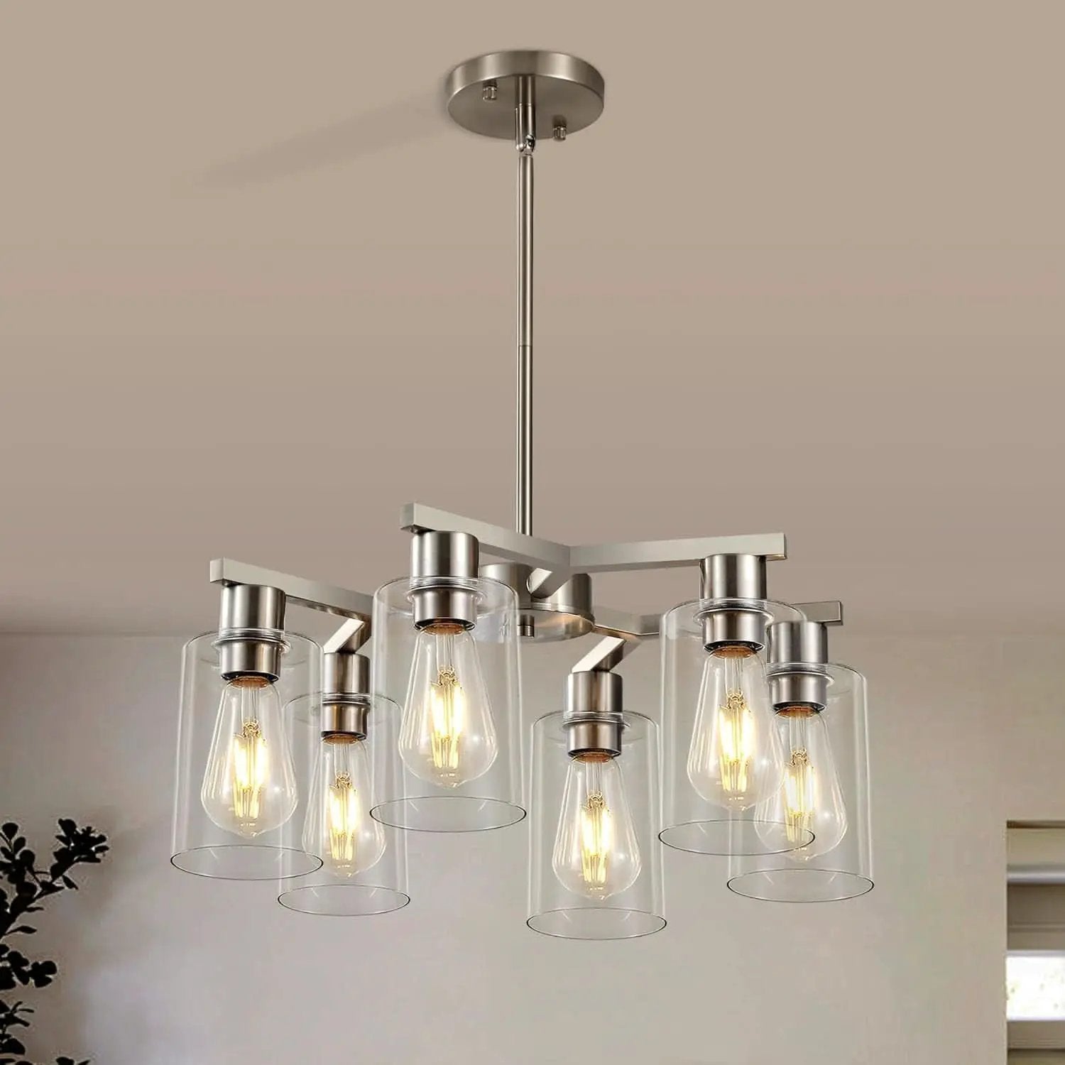 6 Light Farmhouse Brushed Nickel Pendant Chandelier from PriceLows™
