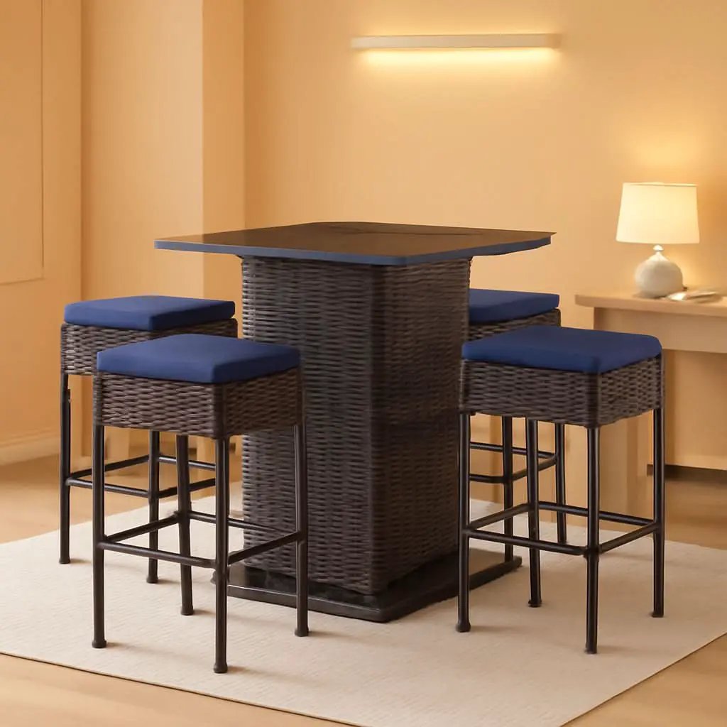 5 Piece Outdoor Bar Set Navy Blue Bar Height Table Storage from PriceLows™