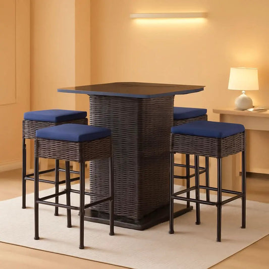 5 Piece Outdoor Bar Set Navy Blue Bar Height Table Storage from PriceLows™