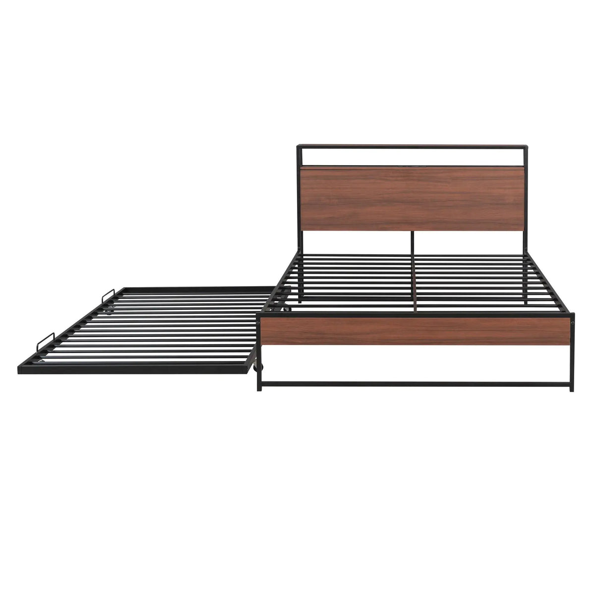 Platform Bed Frame With Trundle | USB Ports | Slat Support | Metal And Wood Build