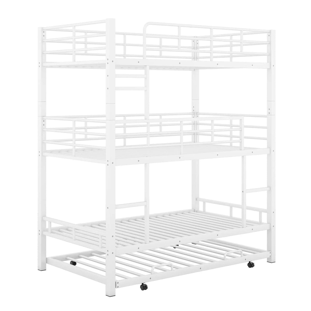 Triple Bunk Bed | Heavy Duty Steel | Built In Trundle | Full Guardrails