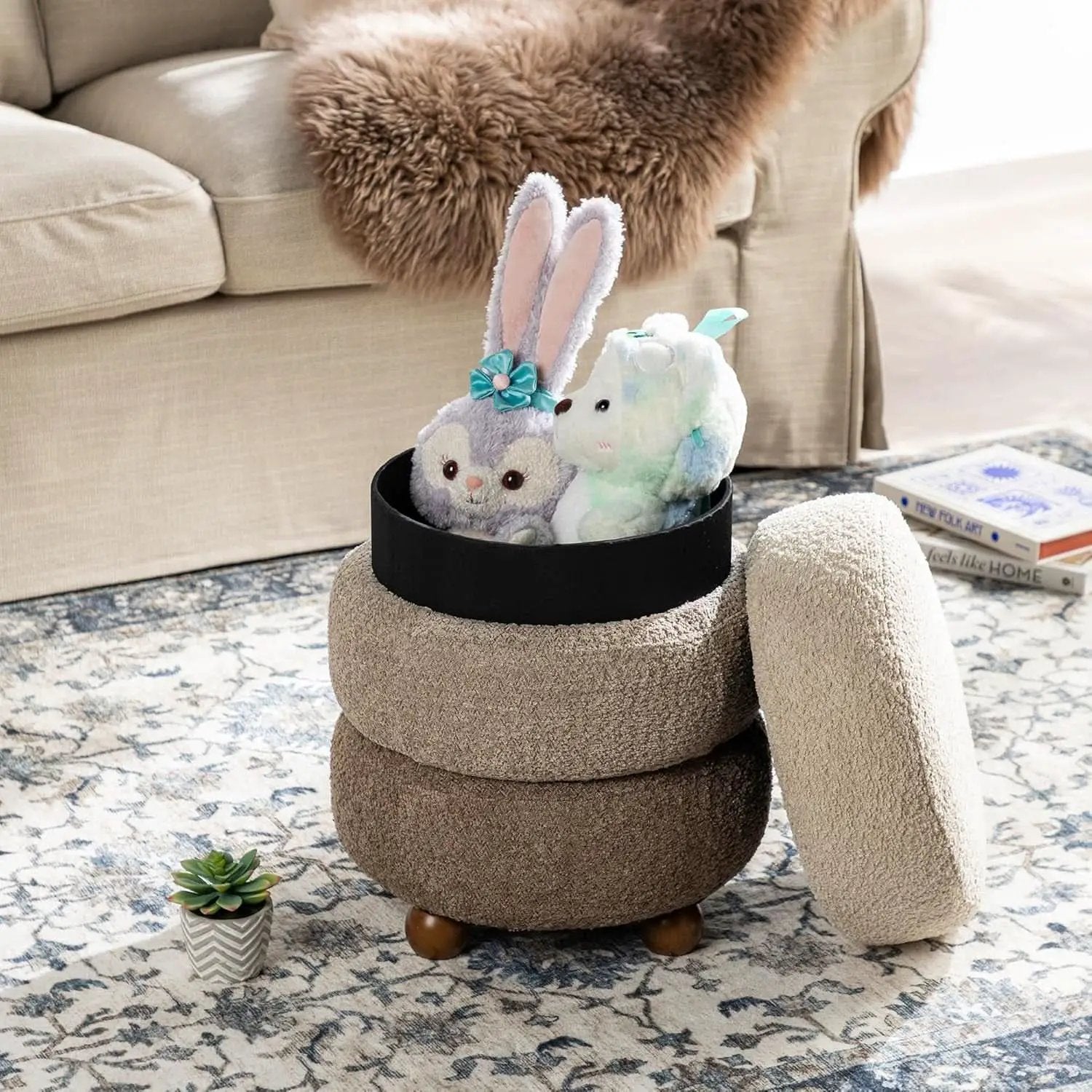 Round Upholstered Ottoman With Storage Gradient Brown from PriceLows™