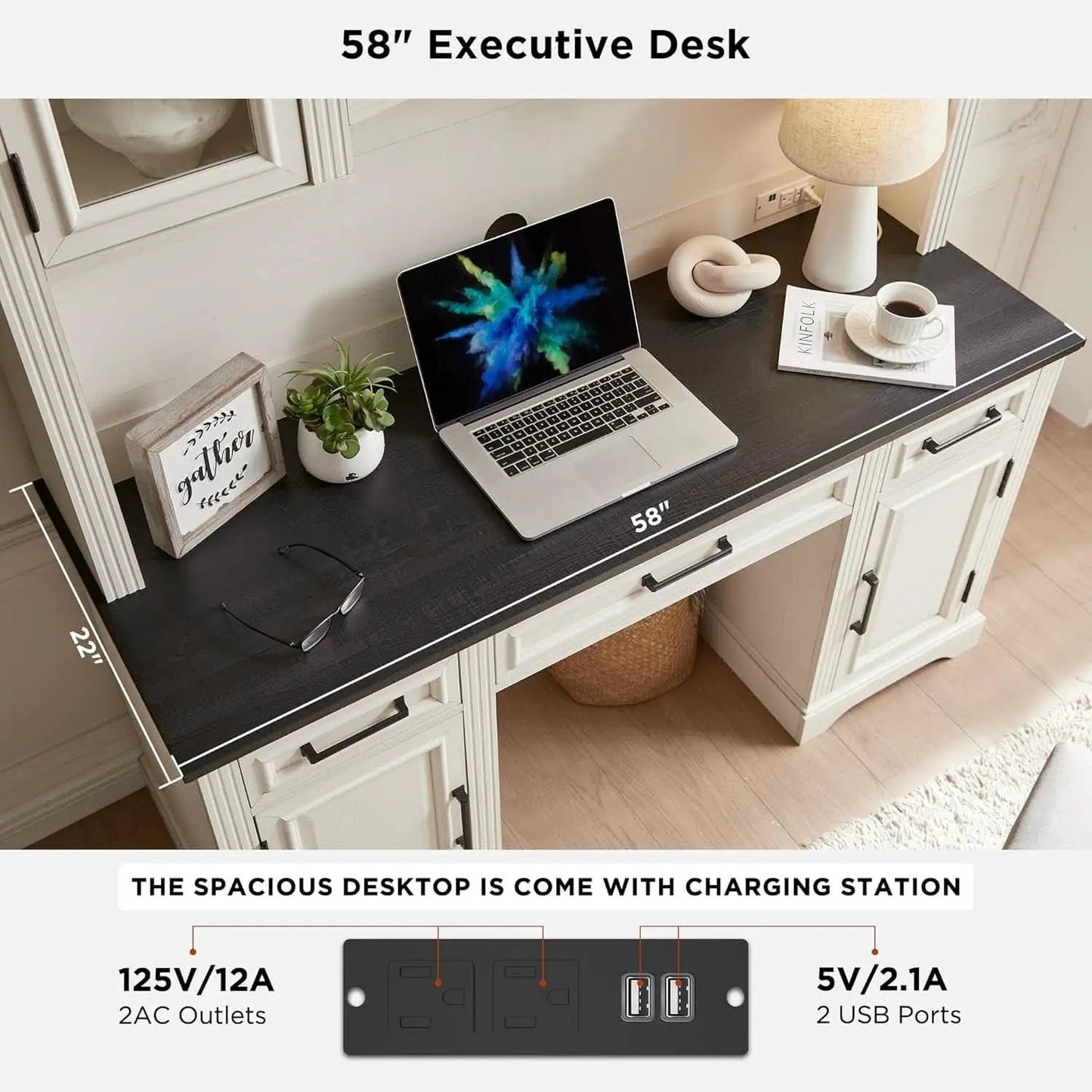 Farmhouse 76 Inch White Industrial Grade Desk Hutch from PriceLows™