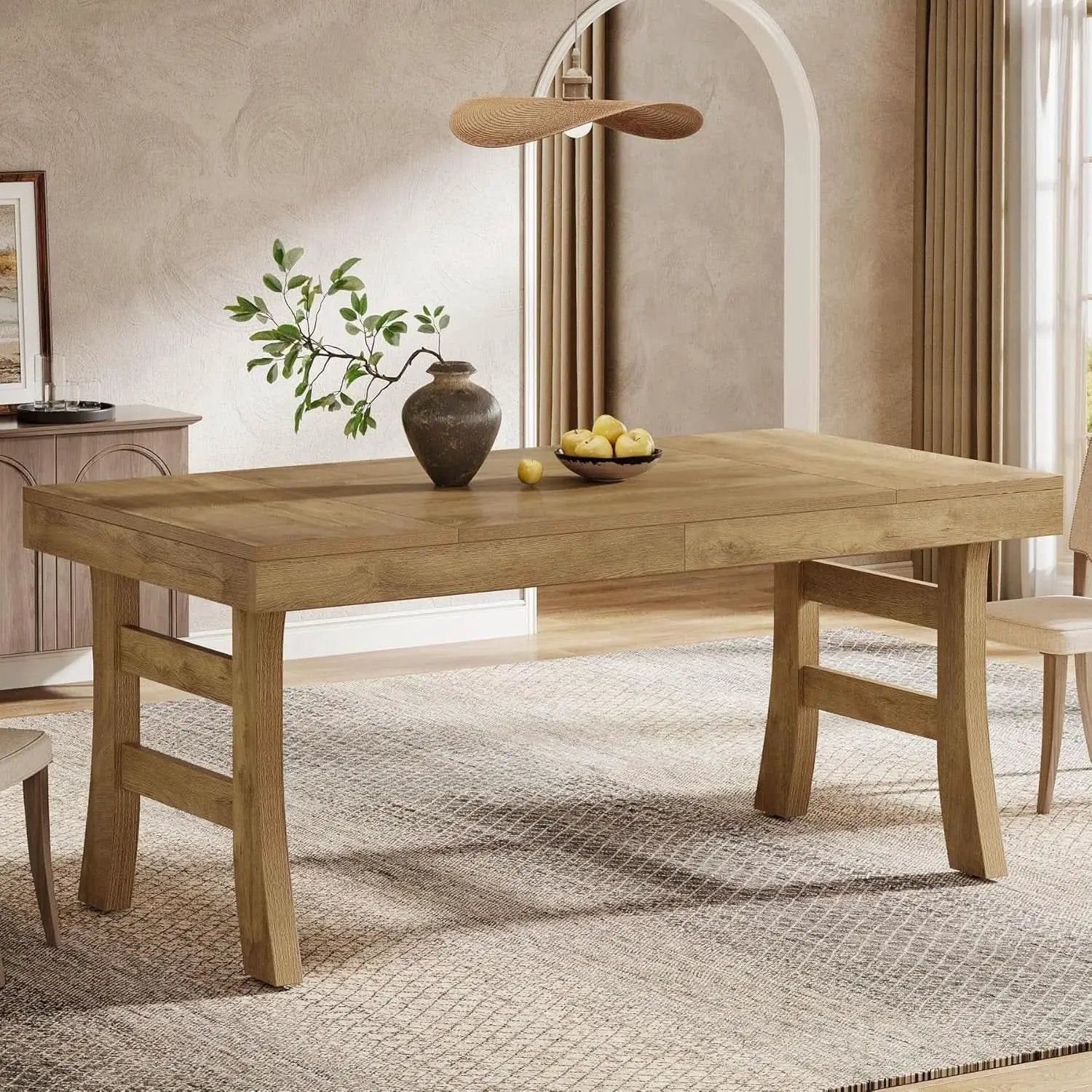 63 Inch Farmhouse Rectangular Wood Dining Table Kitchen from PriceLows™