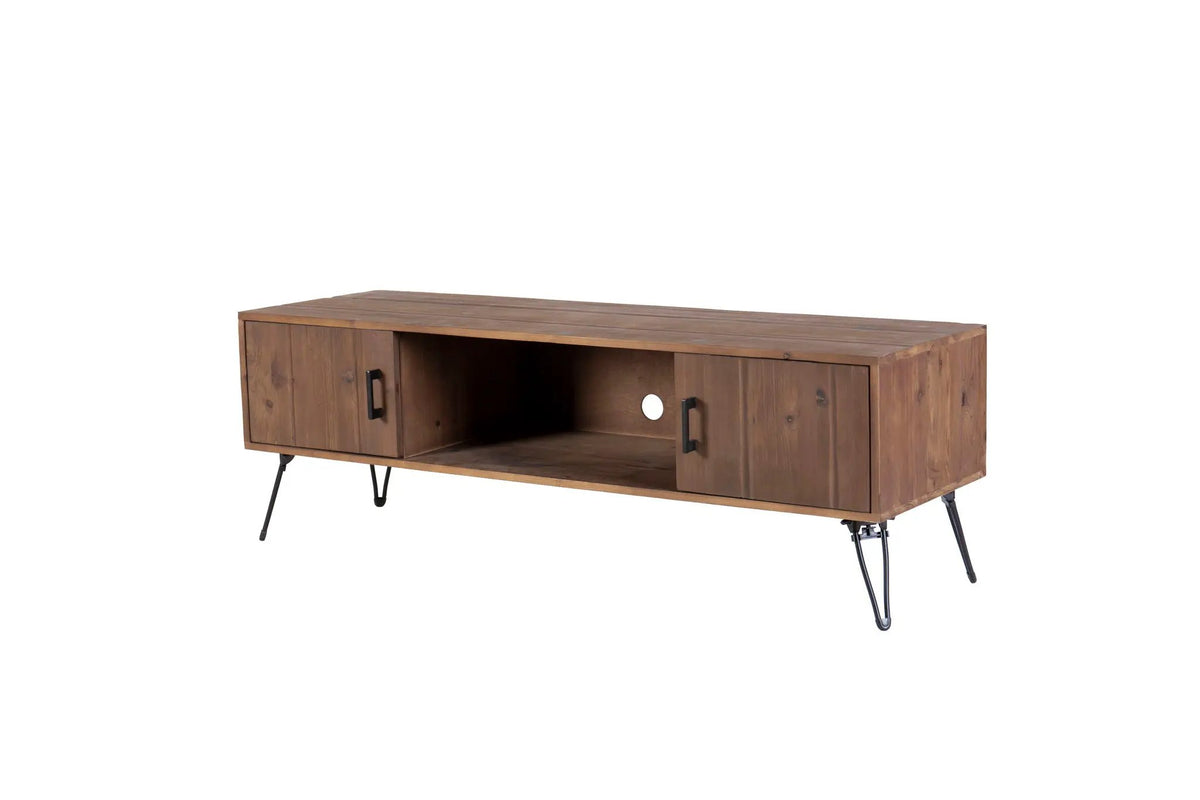 Industrial TV Stand | Reclaimed Wood Media Console | Storage Cabinets | Natural Finish