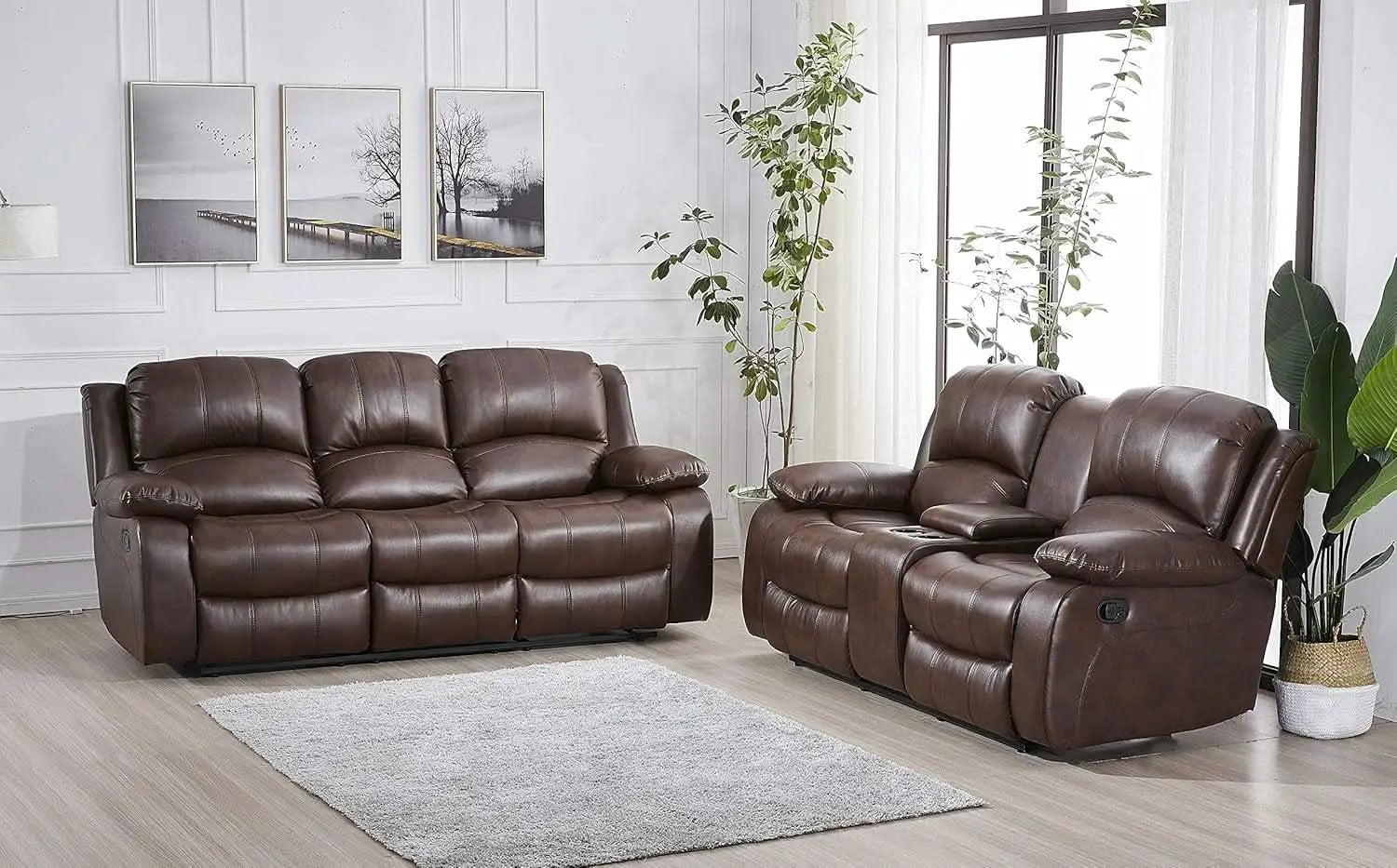Brown Faux Leather Sofa and Loveseat Set Two Piece from PriceLows™