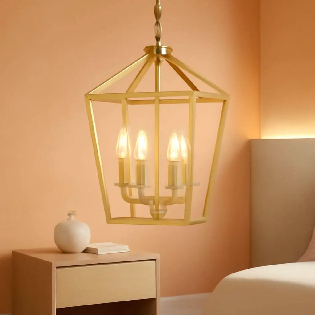 Industrial Gold Lantern Chandelier 4 Light Adjustable from PriceLows™