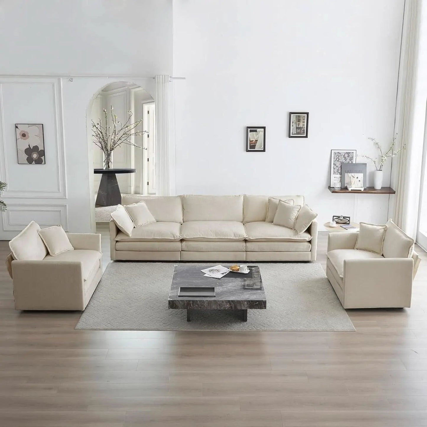 Light Coffee Chenille 3 Piece Sofa Set With Two Singles from PriceLows™